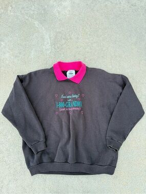 Vintage 1990s Embroidered Grandma Sweatshirt Size Large Sweater collared hugs